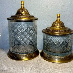Vintage Crystal and Bronze Jars Vanity Container 19th-Century Baccarat